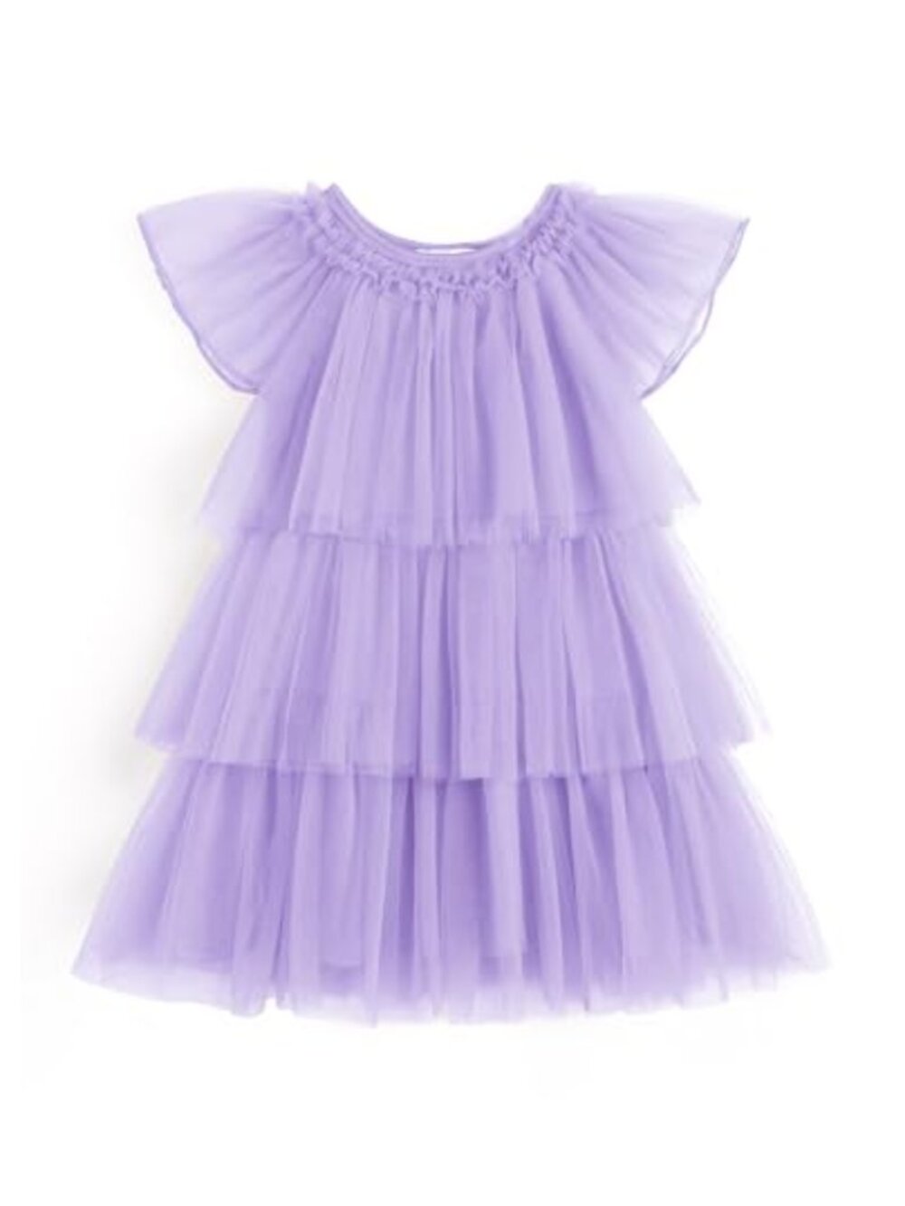 Toddler Girls Tutu Dress Ruffle Sleeves Tiered Tulle Party